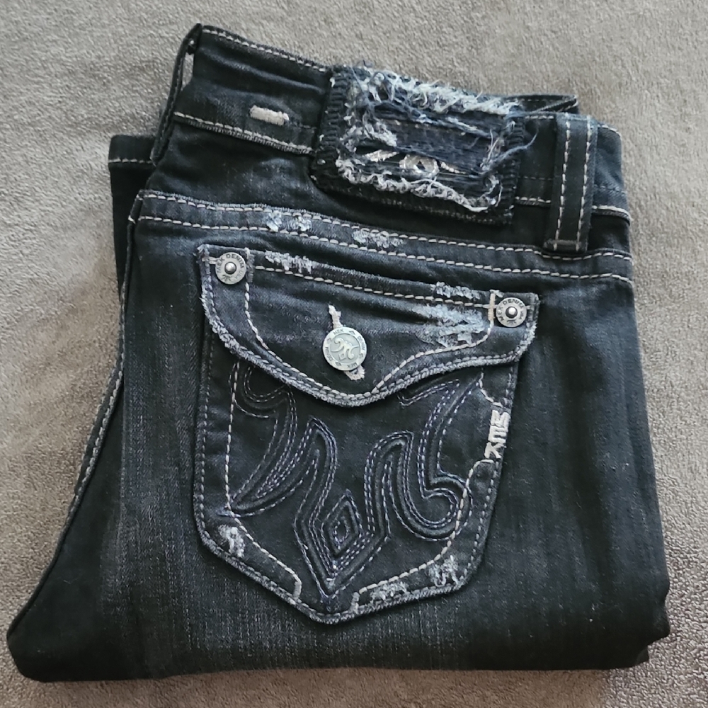 New MEK Black Denim Jeans with Embroidered Pockets